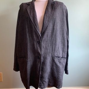 Eileen Fisher 100% Organic Linen Dark Blue-Gray Blazer Jacket Size S Lagenlook